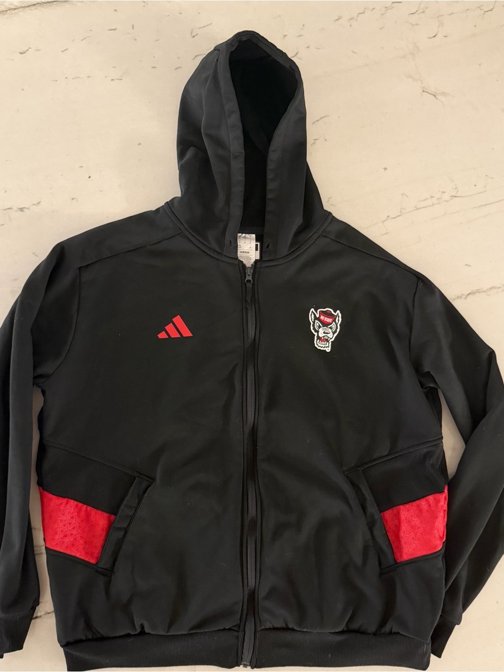 NC State Wolfpack Jacket Men XL Black Adidas Full Zip Basketball Windbreaker
